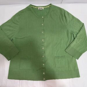 Vintage Cherokee Light Green Knit Cardigan with Floral Accents sz XXL 3/4 Sleeve